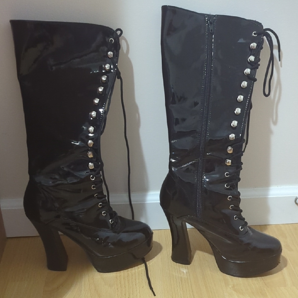 Black Patent Leather Knee-High Boots